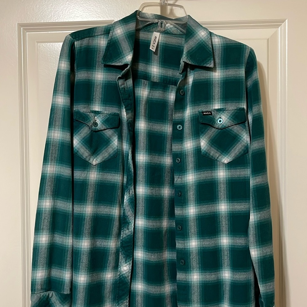 RVCA women’s teal green flannel shirt. US women’s medium